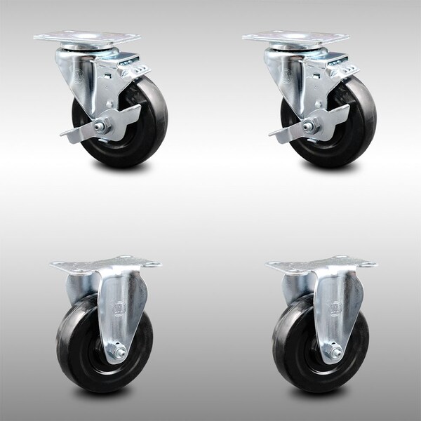 Service Caster 4 Inch SS Hard Rubber Wheel Swivel Top Plate Caster Set with 2 Brake 2 Rigid SCC SCC-SS20S414-HRS-TLB-2-R-2 - main